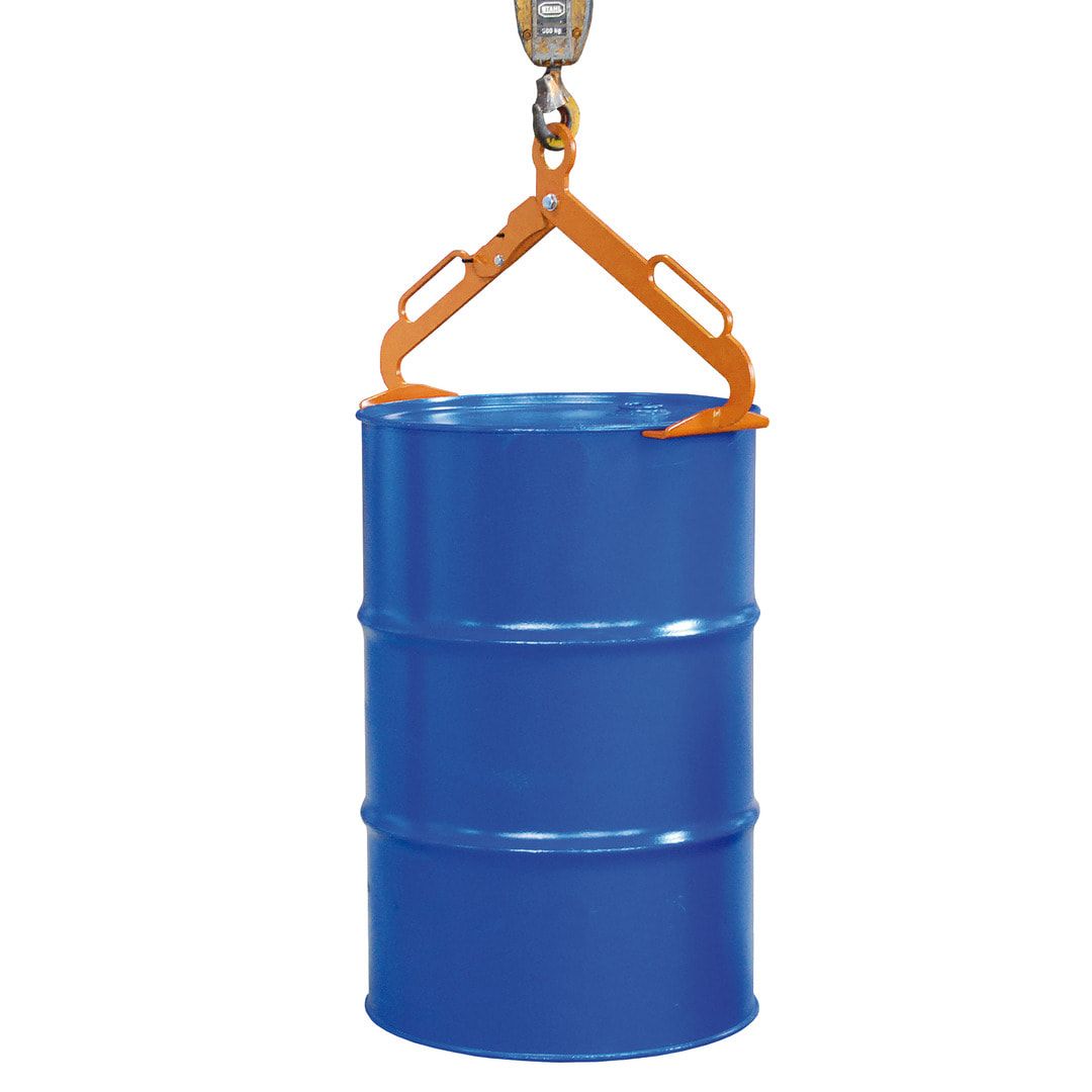 BAUER Scherengreifer - für stehende 200 l-Stahlfässer - 300 kg - gelborange