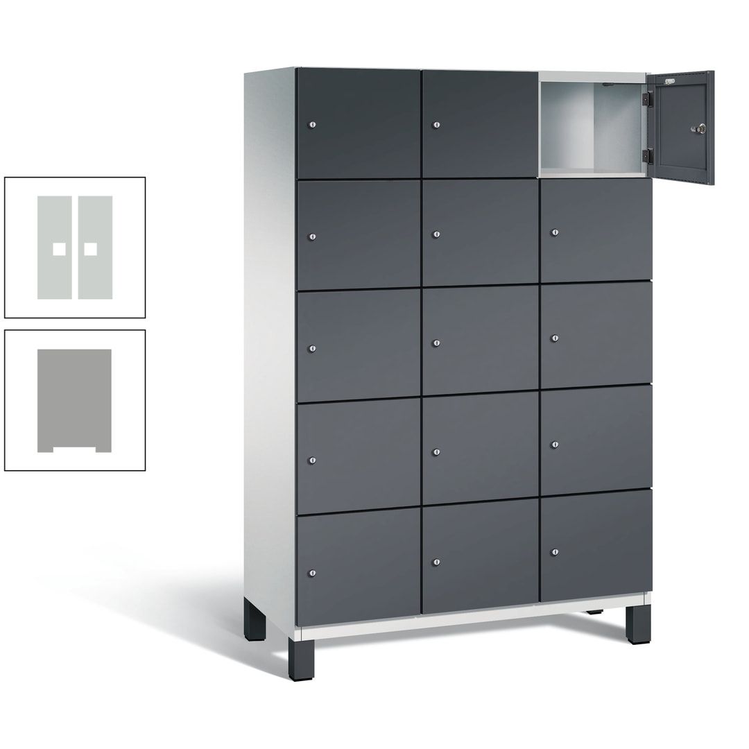 Fächerschrank, Stahlschrank, 15 Fächer, Türöffnungsbegrenzer, Füße, 1.980 x 1.200 x 525 mm (HxBxT), Korpus anthrazitgrau, Front anthrazitgrau