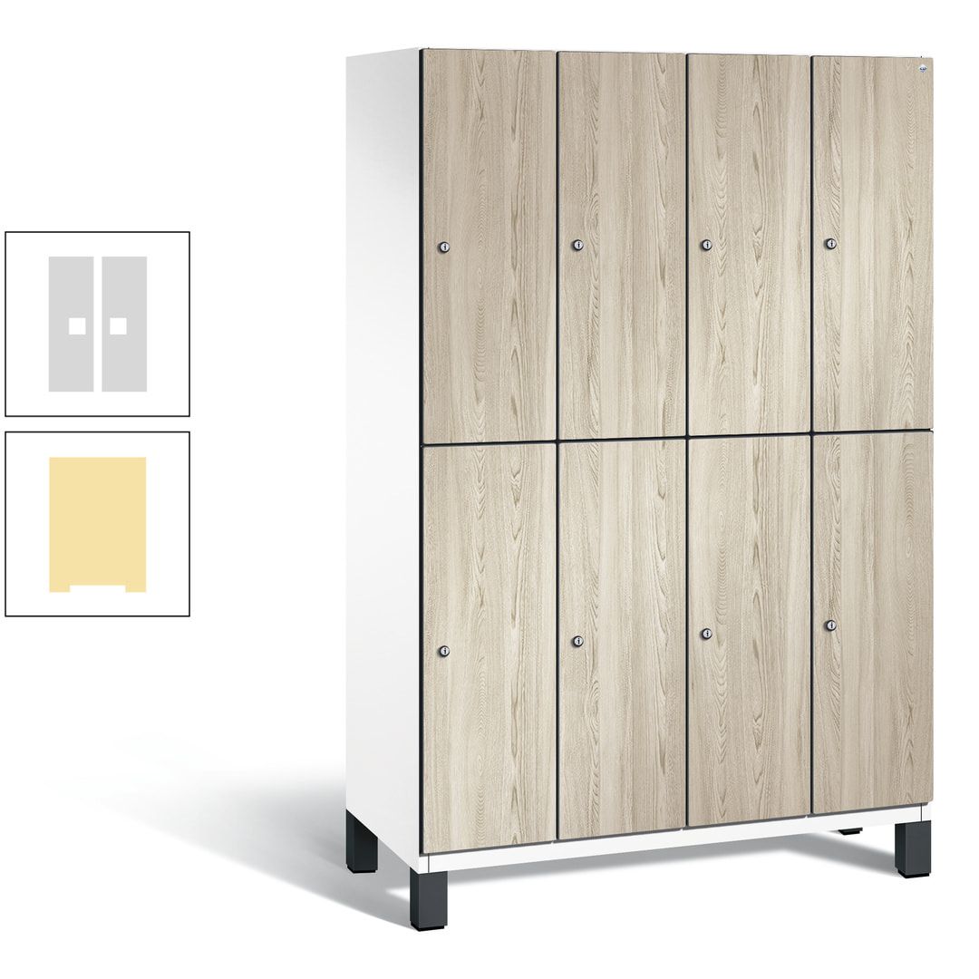 Fächerschrank, Garderobenschrank, mit Füßen, 4 Abteile, 1.980 x 1.200 x 525 mm (HxBxT), Korpus anthrazitgrau, Tür Donau-Ahorn
