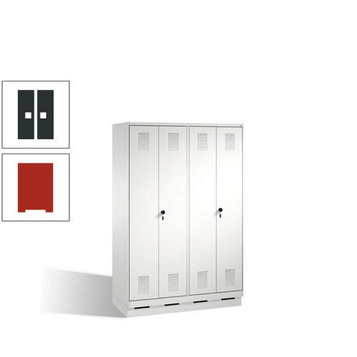 Doppel-Spind, Doppeltüren, Garderobenschrank mit Sockel, 4 Abteile a 300 mm, Korpus anthrazitgrau, Tür anthrazitgrau, 1.800 x 1.200 x 500 mm (HxBxT)