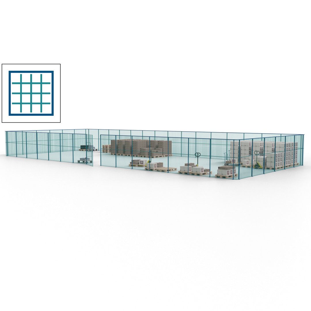 Maschinen Schutzgitter - Hallentrennwand - Sicherheitszaun - Tür - 63 m - 2.200 x 22.900 x 9.400 mm (HxBxT) - enzianblau