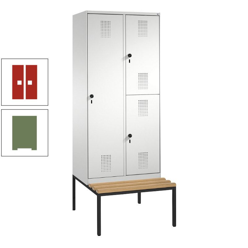 Garderobenschrank, Spind ein- und doppelstöckig Sitzbank, 2 Abteile, 3 Fächer, 2.090 x 800 x 500 mm (HxBxT), Front anthrazitgrau, Korpus anthrazitgrau