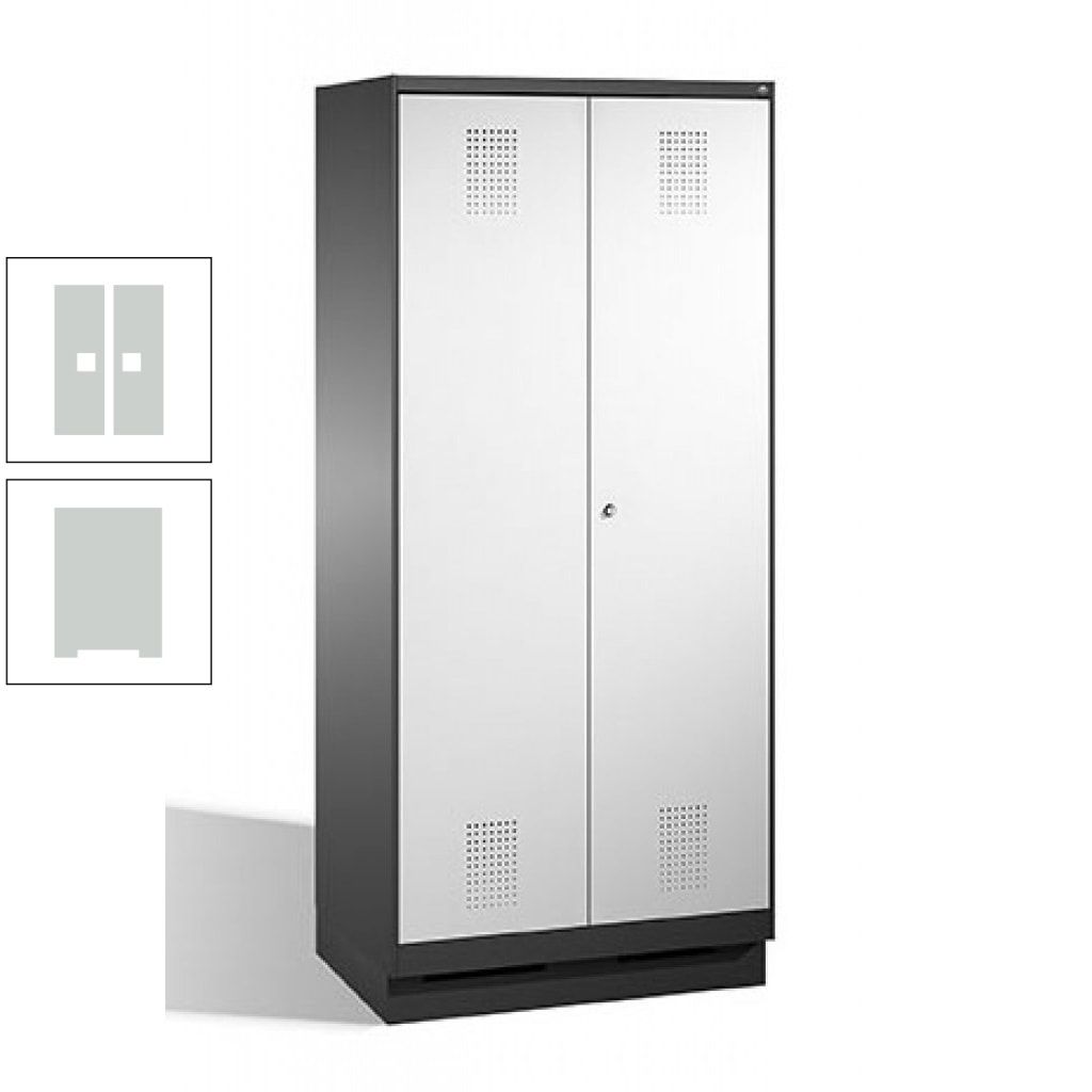 Doppel-Spind, Doppeltüren, Garderobenschrank mit Sockel, 2 Abteile a 400 mm, Korpus anthrazitgrau, Tür anthrazitgrau, 1.800 x 800 x 500 mm (HxBxT)