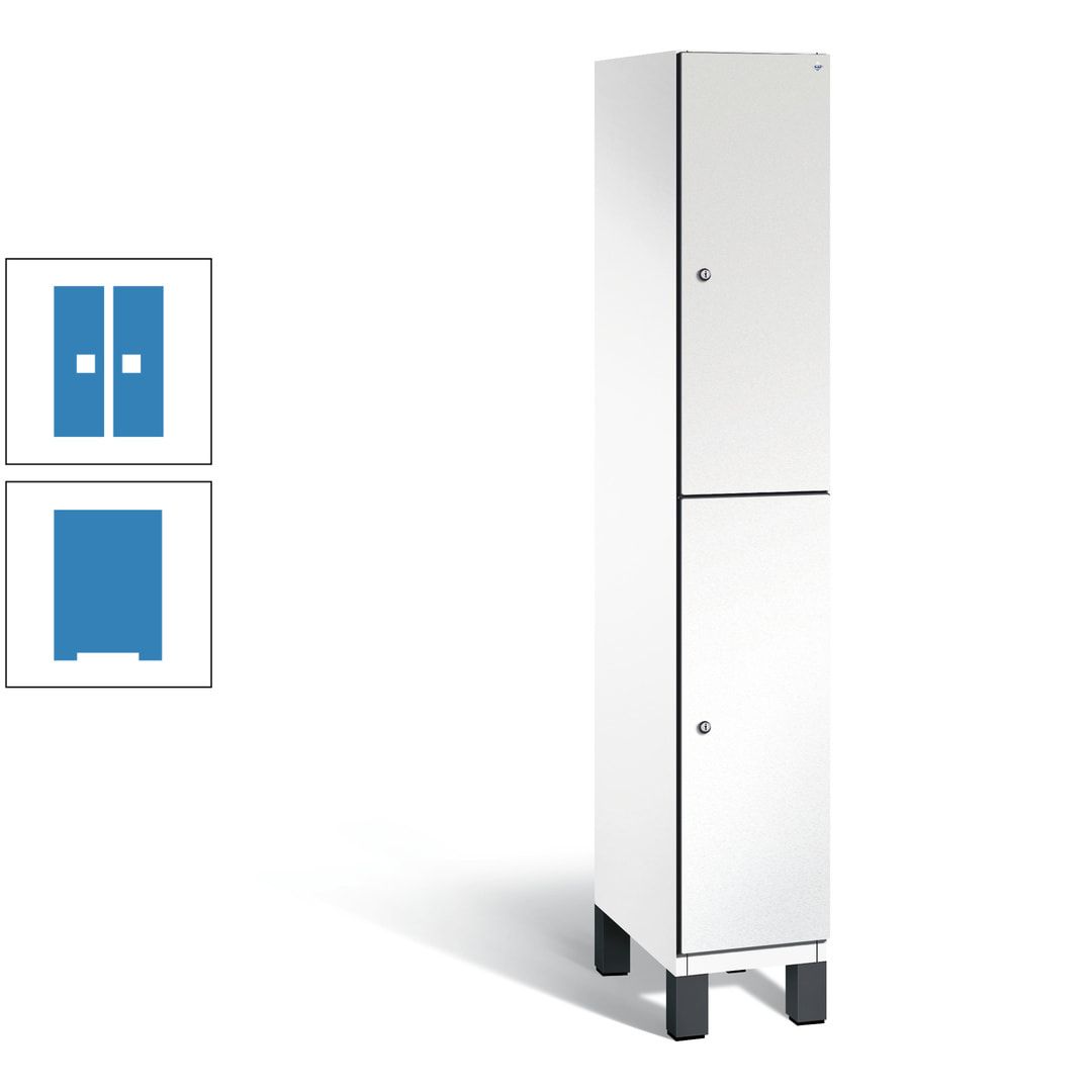 Fächerschrank, Stahlschrank, doppelstöckig, 2 Fächer, Füße, Korpus anthrazitgrau, Tür anthrazitgrau, 1.980 x 300 x 525 mm (HxBxT)