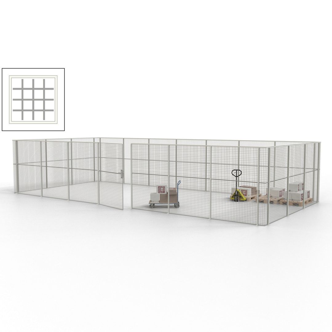 Hallentrennwand - Flügeltür, Gitter - 19 Gitterwände - 2.200 x 10.900 x 4.900 mm (HxBxT) - Perlweiß/reinorange