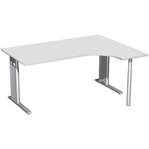 Eckschreibtisch, Ecke rechts, Füße einseitig verkürzt, C-Fuß Pro, höhenverstellbar, 680-820 x 1.600 x 1.200 mm (HxBxT), Dekor Ahorn