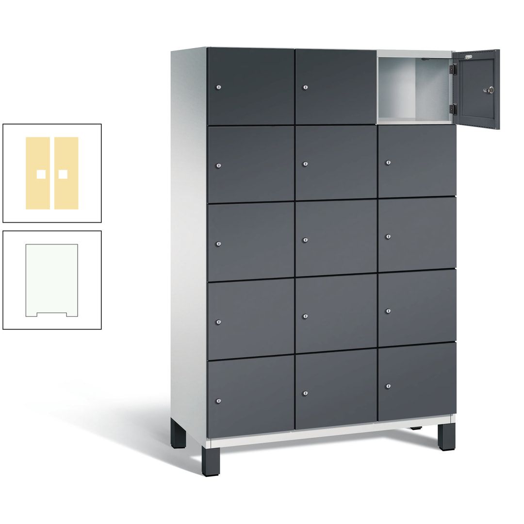 Fächerschrank, Stahlschrank, 15 Fächer, Türöffnungsbegrenzer, Füße, 1.980 x 1.200 x 525 mm (HxBxT), Korpus anthrazitgrau, Front anthrazitgrau