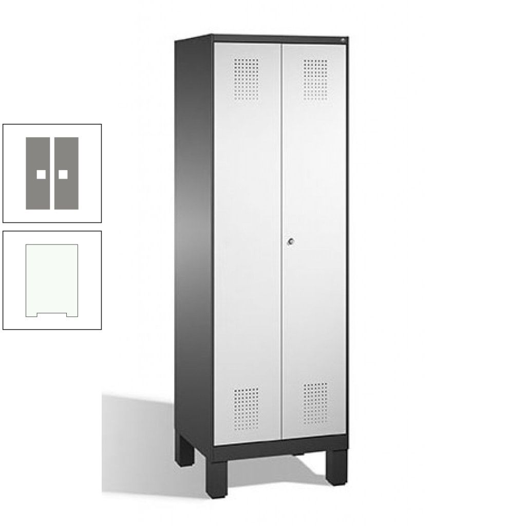 Doppel-Spind, Doppeltüren, Garderobenschrank mit Füßen, 2 Abteile a 300 mm, Korpus anthrazitgrau, Tür anthrazitgrau, 1.850 x 600 x 500 mm (HxBxT)