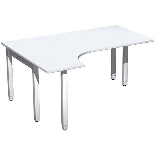 Eckschreibtisch, Ecke links, Füße einseitig verkürzt, 4-Fuß Quadrat Pro, höhenverstellbar, 680-800 x 1.600 x 1.200 mm (HxBxT), Dekor Ahorn