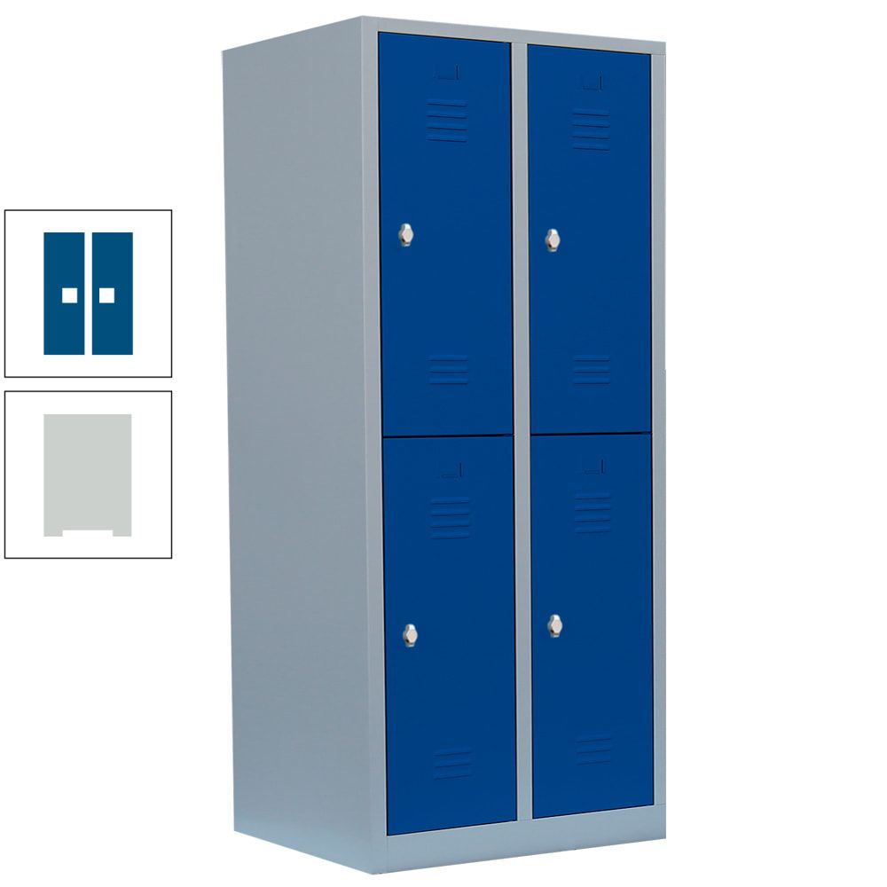 Garderobenschrank, Doppelstockspind, 2 Abteile, 4 Fächer, 1.800 x 800 x 500 mm (HxBxT), Stahl, Drehriegel, Korpus: lichtgrau, Front: anthrazitgrau