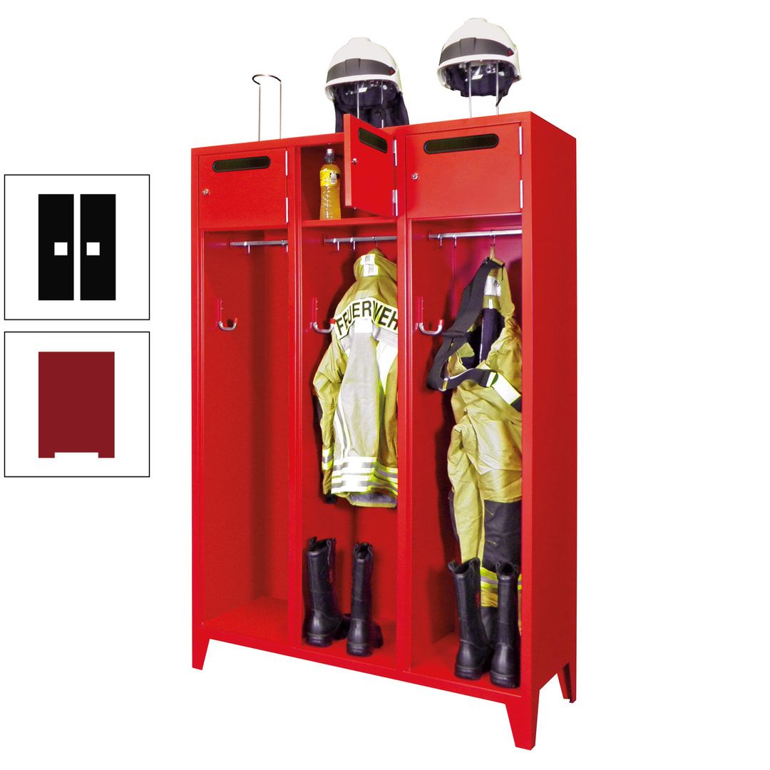 Feuerwehrschrank - 3 Abteile - Ablagefach mit Tür, Einwurfschlitz - 2.100 x 1.230 x 500 mm (HxBxT) - anthrazitgrau