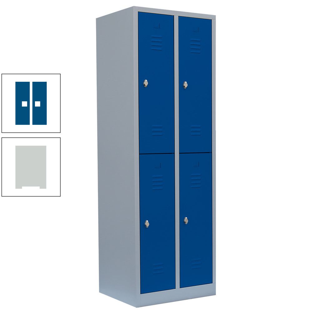 Garderobenschrank, Doppelstockspind, 2 Abteile, 4 Fächer, 1.800 x 600 x 500 mm (HxBxT), Stahl, Drehriegel, Korpus: lichtgrau, Front: anthrazitgrau