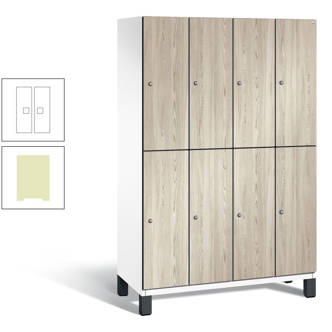 Fächerschrank, Garderobenschrank, mit Füßen, 4 Abteile, 1.980 x 1.200 x 525 mm (HxBxT), Korpus anthrazitgrau, Tür Donau-Ahorn