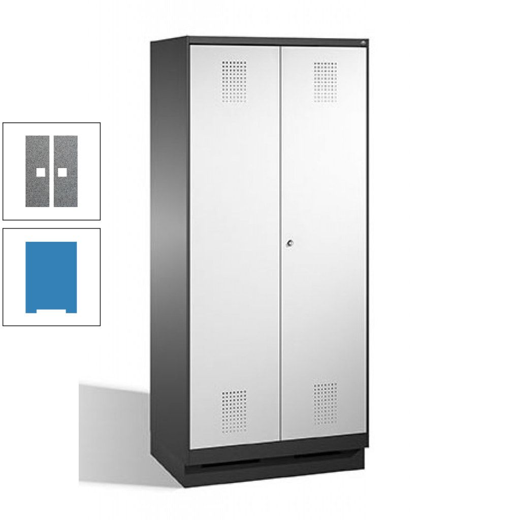 Doppel-Spind, Doppeltüren, Garderobenschrank mit Sockel, 2 Abteile a 400 mm, Korpus anthrazitgrau, Tür anthrazitgrau, 1.800 x 800 x 500 mm (HxBxT)