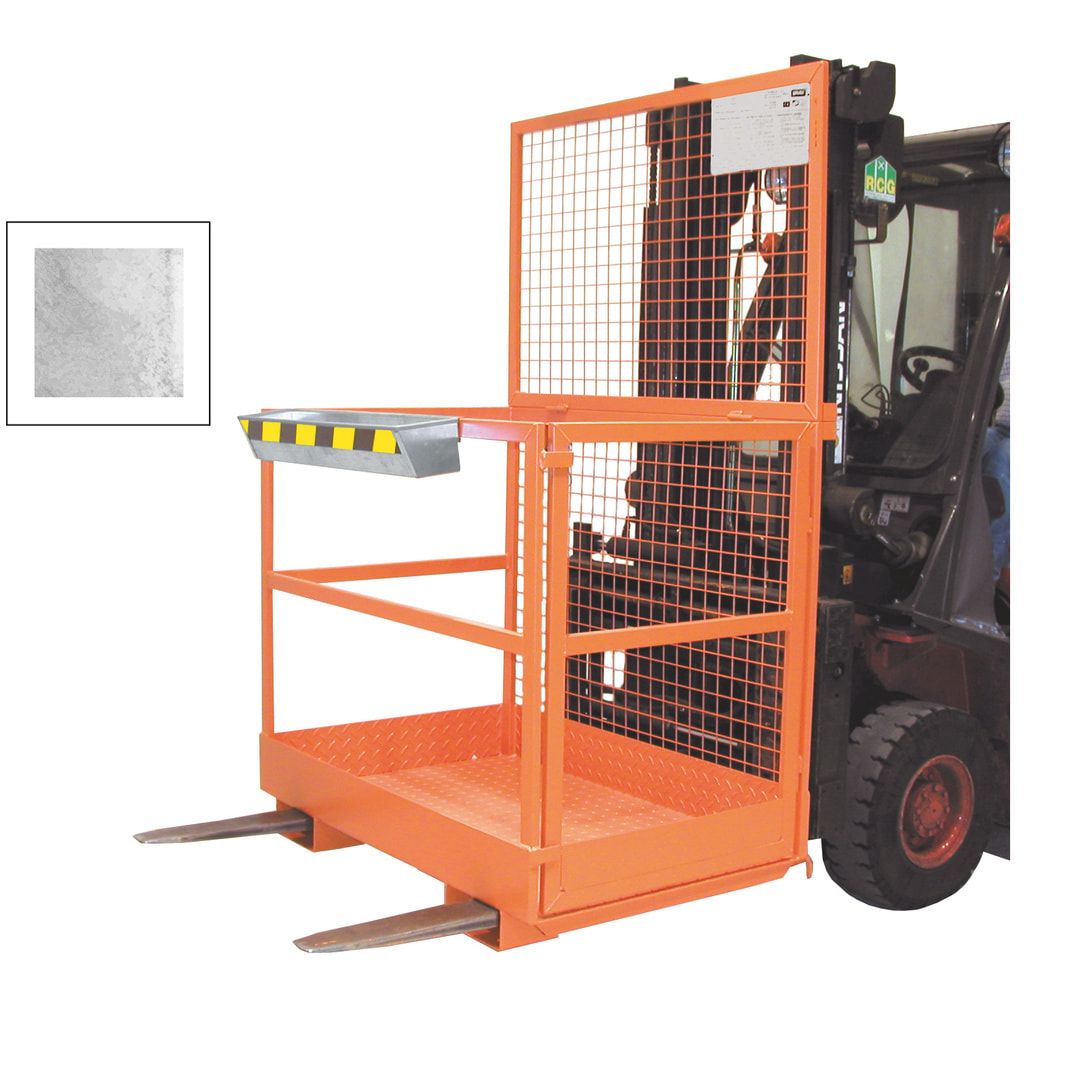 BAUER Arbeitsbühne für Gabelstapler und Frontlader - Montagekorb - Arbeitskorb - 300 kg - Einfahrposition Längsseite - gelborange