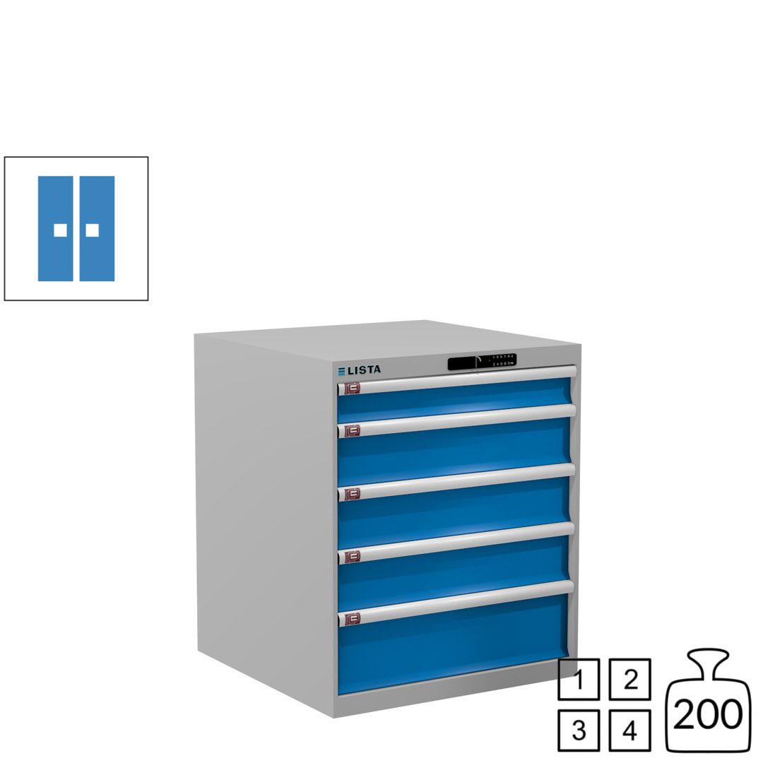 Lista Schubladenschrank - 14.410.010 - 850x717x725 mm (HxBxT) - 5 Schubladen - 75 kg - Key Lock - lichtblau (RAL 5012)