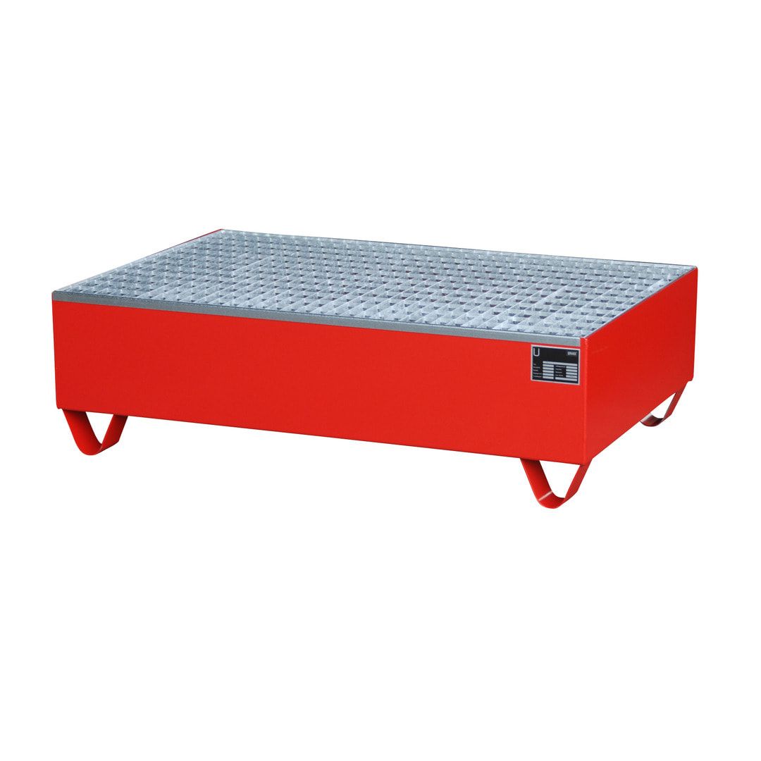Auffangwanne - 1.200 x 800 mm (BxT) - 215 l - Füße - Gitterrost - feuerrot