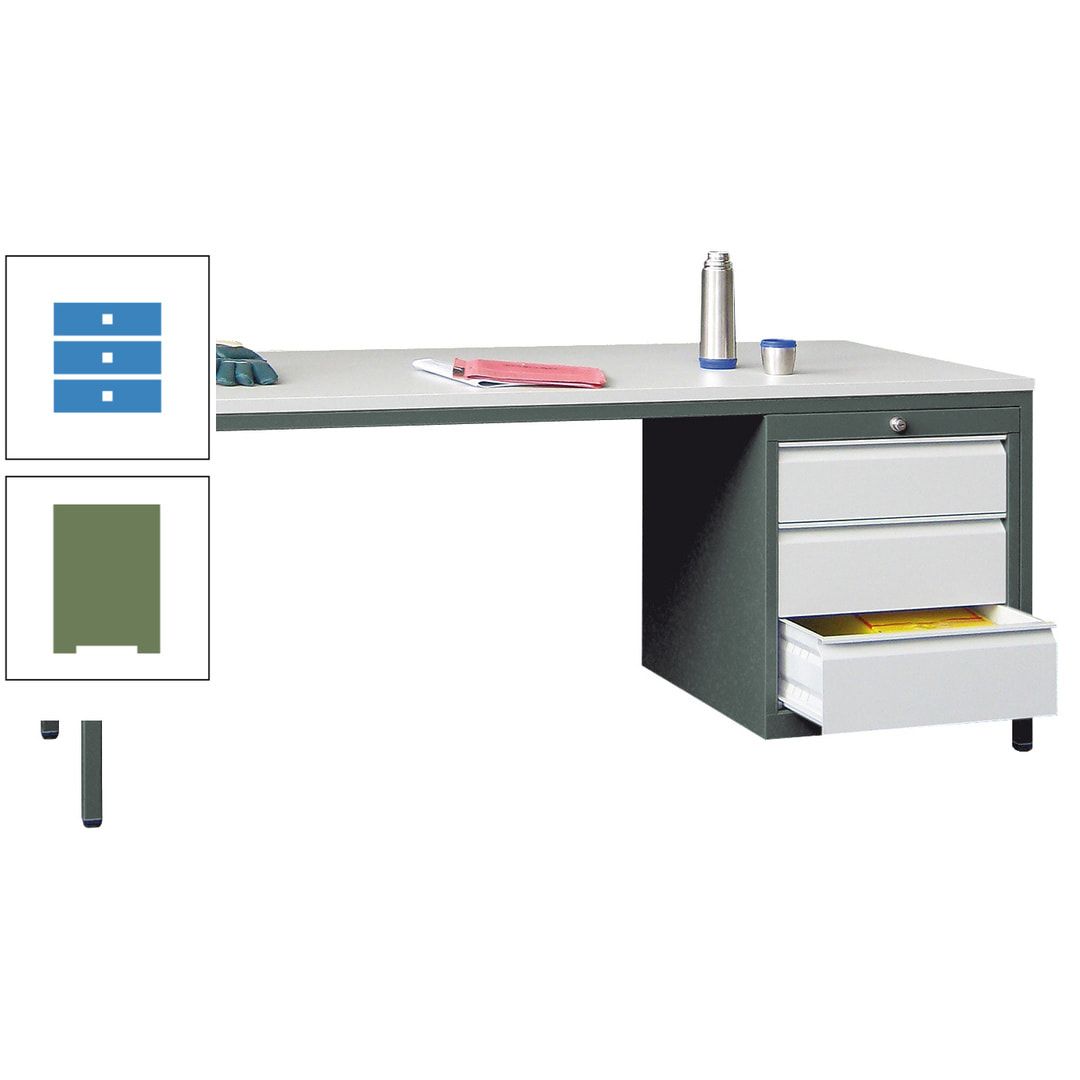 Meisterschreibtisch - 3 Schubladen 150 / 175 mm - 720 x 1.700 x 800 mm (HxBxT) - anthrazitgrau