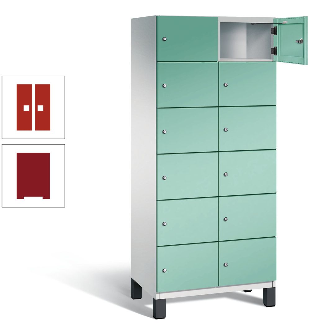 Fächerschrank, Stahlschrank, 12 Fächer, Türöffnungsbegrenzer, Füße, 1.980 x 800 x 525 mm (HxBxT), Korpus anthrazitgrau, Front anthrazitgrau