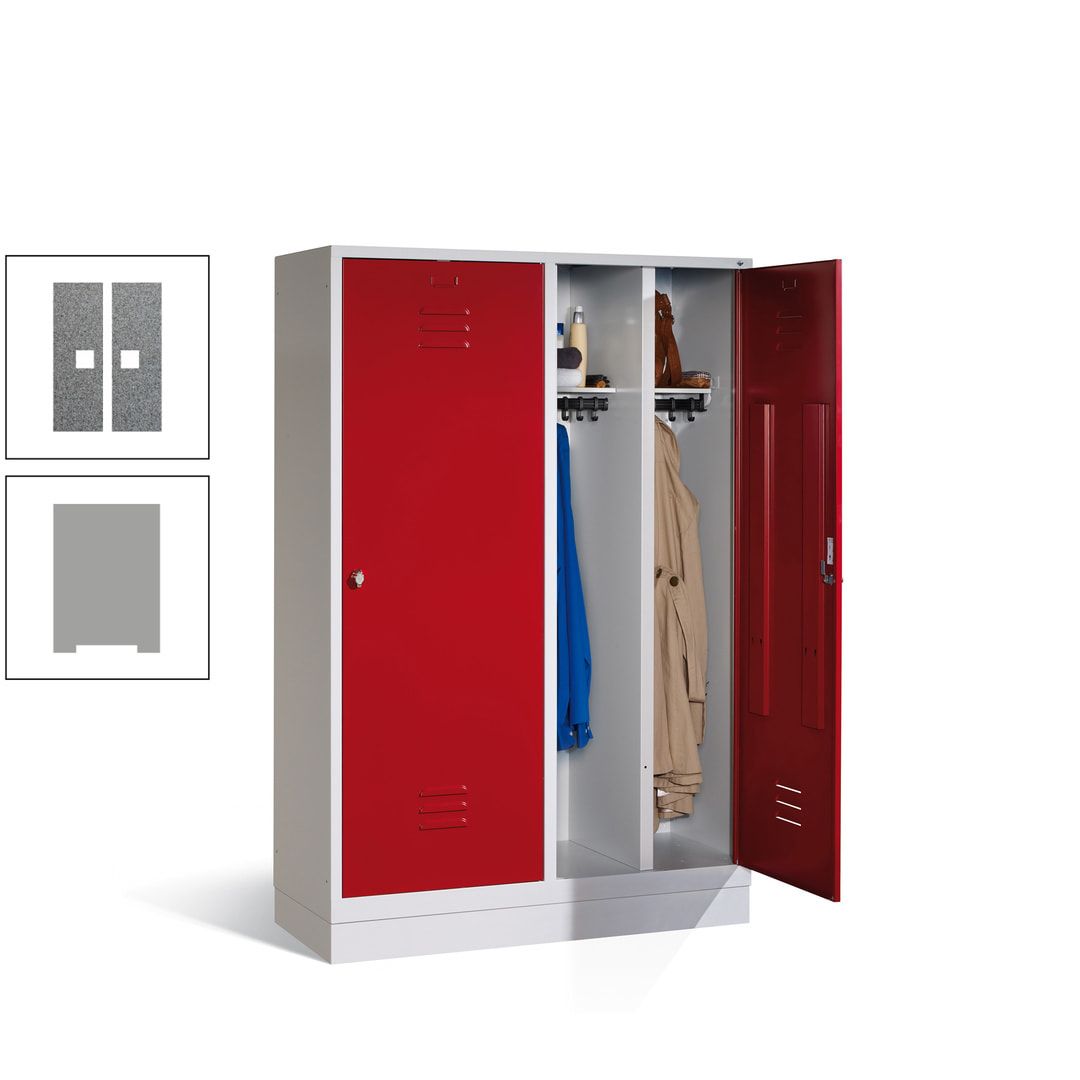 Doppel-Spind mit Großtüren, Garderobenschrank mit Sockel, 4 Abteile a 300 mm, Korpus anthrazitgrau, Tür anthrazitgrau, 1.800 x 1.190 x 500 mm (HxBxT)