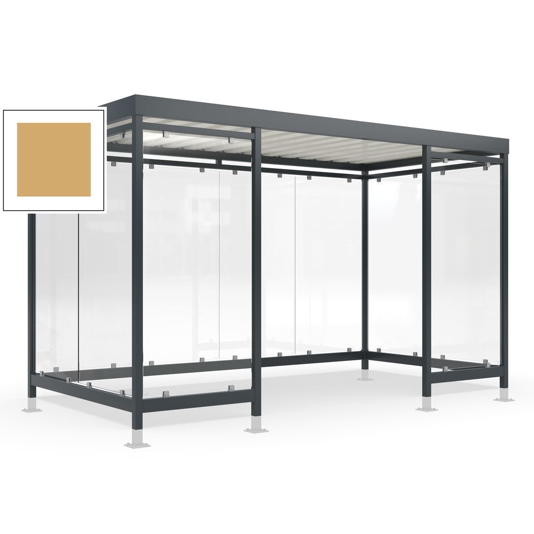 Raucherunterstand für 12-13 Personen, Bushaltestelle, mit Überpflasterung, 2.440 x 4.195 x 2.165 mm (HxBxT), 10 Wände, Achatgrau