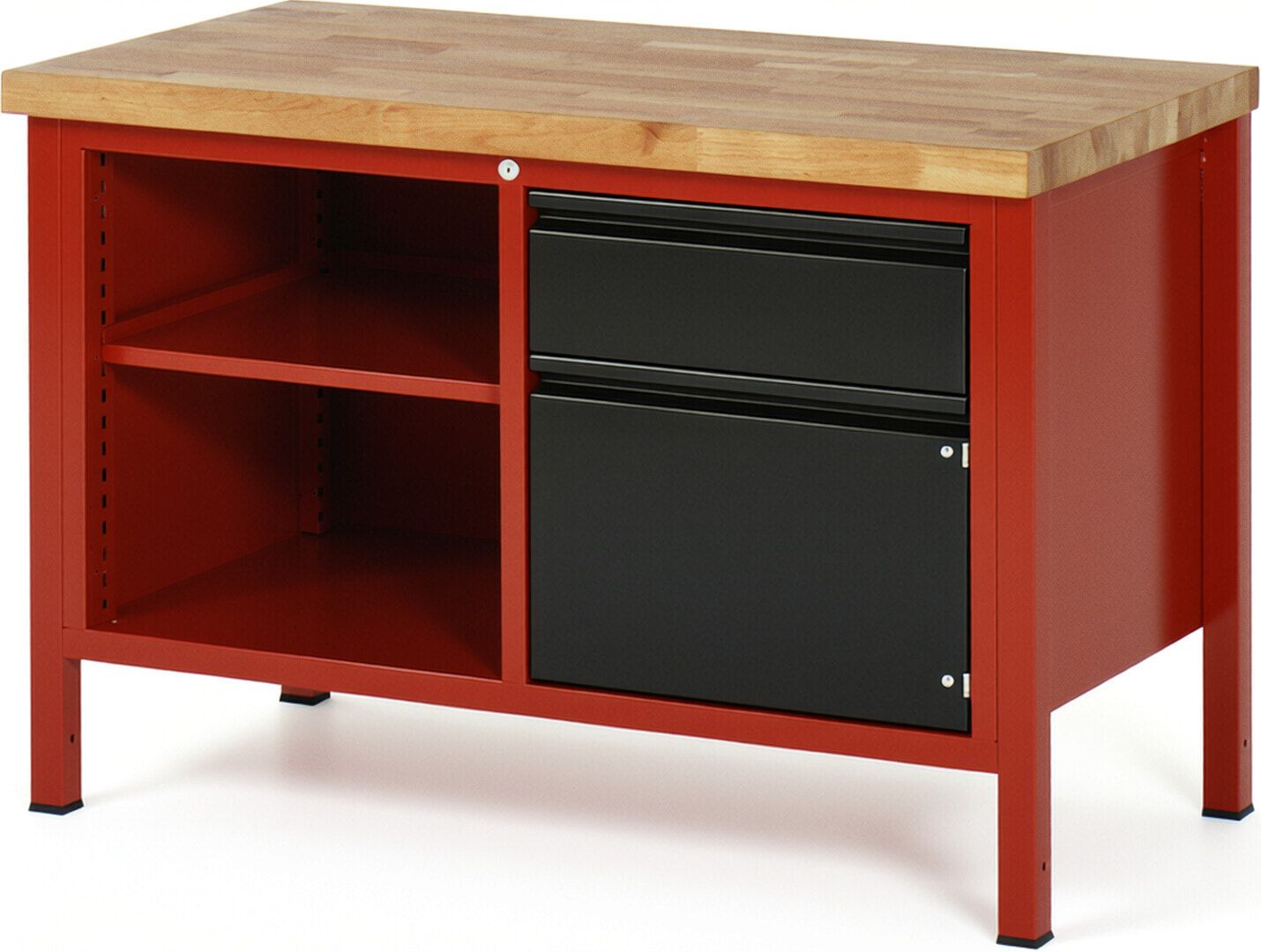 Werkbank - 1 Schublade - 180:1 - 1 Schrank - höhenverstellbar 840 - 1.040 mm - 1.250 x 700 mm - 1.250 kg - Buche - Anthrazitgrau