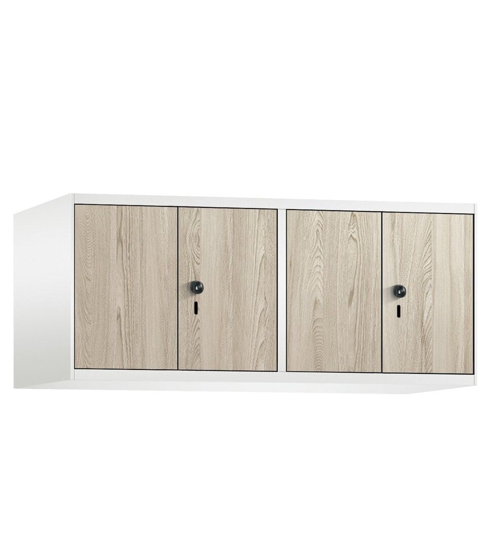 Aufsatzschrank, Schrankaufsatz, Türen paarweise, 4 Fächer a 300 mm, Farbe anthrazitgrau, Dekorfront HPL Donau-Ahorn, 500 x 1.200 x 500 mm (HxBxT)