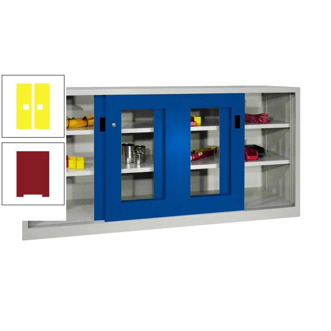 Schiebetürenschrank - Sichtfenstertüren - 1.000x2.000x400 mm (HxBxT) - 4 Böden, gepulvert - Zylinderschloss - anthrazitgrau