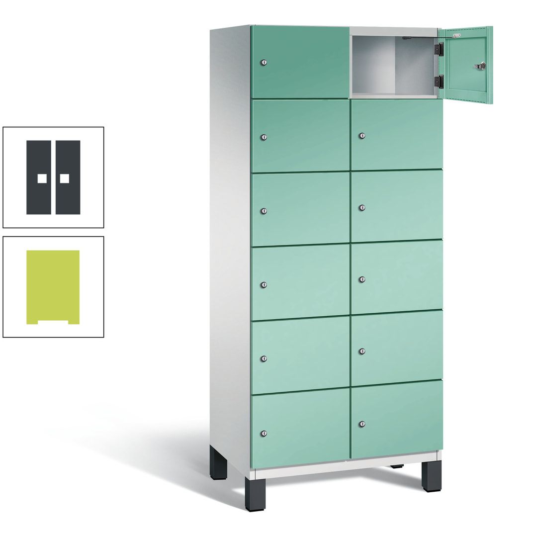 Fächerschrank, Stahlschrank, 12 Fächer, Türöffnungsbegrenzer, Füße, 1.980 x 800 x 525 mm (HxBxT), Korpus anthrazitgrau, Front anthrazitgrau
