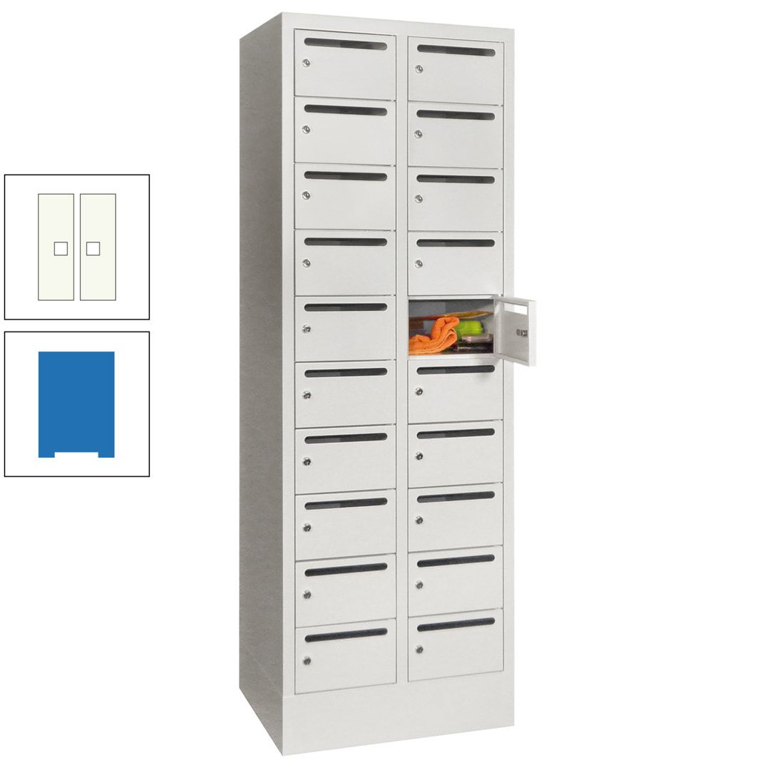 Postverteilerschrank, Schließfachschrank, 2 Abteile a 300 mm, 20 Fächer, 1.850 x 600 x 500 mm (HxBxT), Korpus anthrazitgrau, Front anthrazitgrau