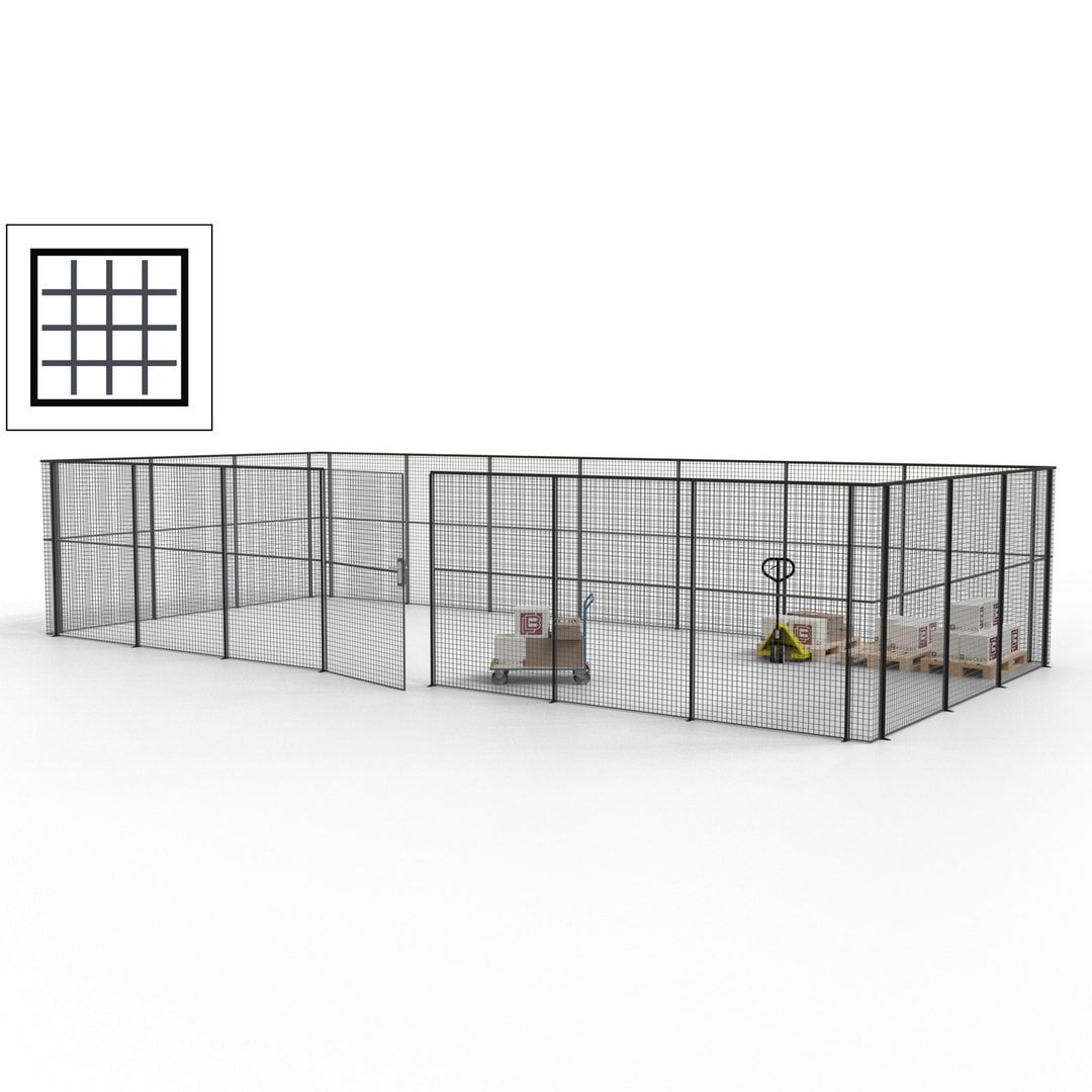Hallentrennwand - Flügeltür, Gitter - 19 Gitterwände - 2.200 x 10.900 x 4.900 mm (HxBxT) - Perlweiß/reinorange