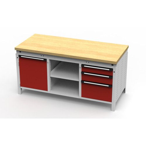 OTTOKIND Werkbank - bündige Arbeitsplatte - 850 x 1.695 x 750 mm (HxBxT) - 3 Schubladen - 1 Schrank - 2 Ablageböden - lichtgrau / anthrazitgrau