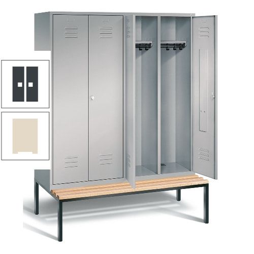 Doppel-Spindschrank, Buche Sitzbank untergebaut, 4 Abteile a 400 mm, Korpus lichtgrau, Tür anthrazitgrau, 2.090 x 1.590 x 815 mm (HxBxT)