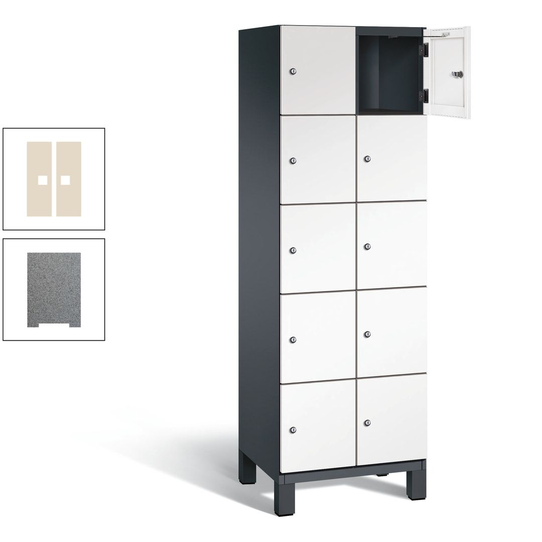 Fächerschrank, Stahlschrank, 10 Fächer, Türöffnungsbegrenzer, Füße, 1.980 x 600 x 525 mm (HxBxT), Korpus anthrazitgrau, Front anthrazitgrau