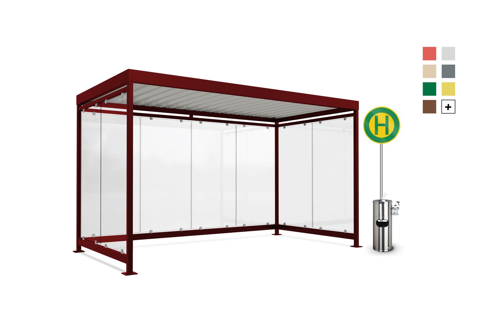 Fahrradunterstand, Raucherunterstand, Bausatz, 12-13 Personen, 2.510 x 4.195 x 2.165 mm (HxBxT), 8 Wände, braunrot