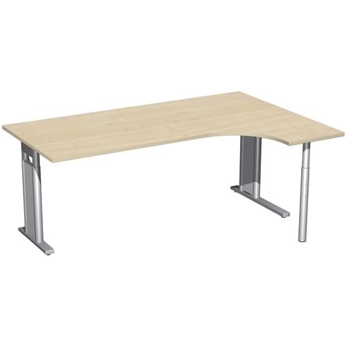 Eckschreibtisch, Ecke rechts, Füße einseitig verkürzt, C-Fuß Pro, höhenverstellbar, 680-820 x 1.600 x 1.200 mm (HxBxT), Dekor Ahorn