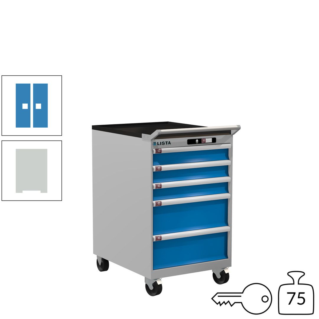Lista Schubladenschrank - 14.397.010 - 990 x 564 x 725 mm (HxBxT) - 5 Schubladen - 75 kg - Key Lock - lichtblau (RAL 5012)