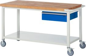 Mobile Werkbank mit Ablageboden - 1 Schublade - 150:1 - höhenverstellbar 880-1.080 mm - 1.500 x 700 mm (BxT) - 450 kg - Farbe wählbar