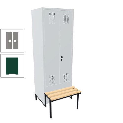 Doppel-Spind, Garderobenschrank, Buche Sitzbank integriert, 2 Abteile a 400 mm, Korpus anthrazitgrau, Tür anthrazitgrau, 1.850 x 800 x 815 mm (HxBxT)
