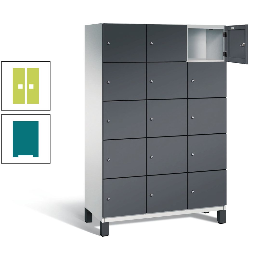 Fächerschrank, Stahlschrank, 15 Fächer, Türöffnungsbegrenzer, Füße, 1.980 x 1.200 x 525 mm (HxBxT), Korpus anthrazitgrau, Front anthrazitgrau