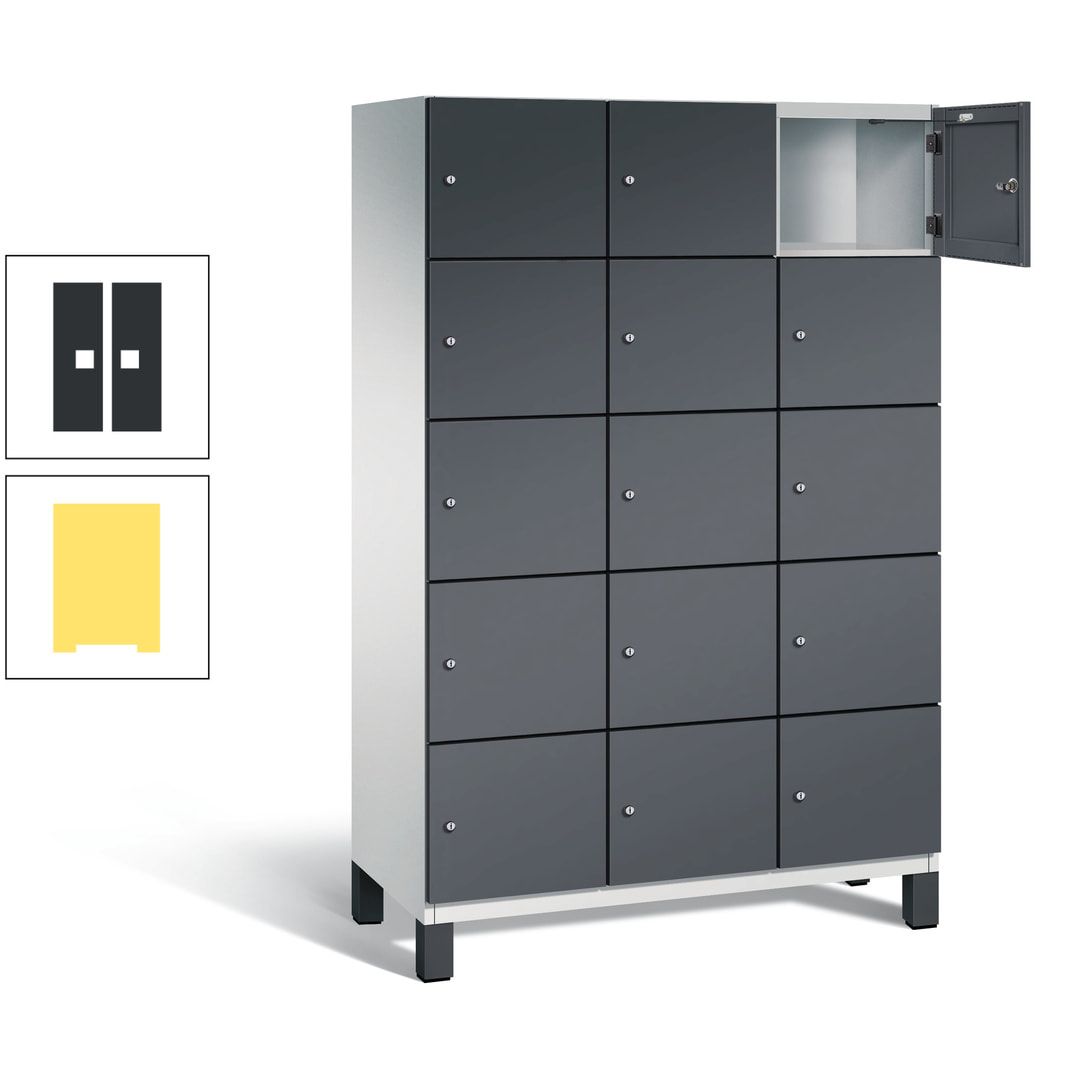 Fächerschrank, Stahlschrank, 15 Fächer, Türöffnungsbegrenzer, Füße, 1.980 x 1.200 x 525 mm (HxBxT), Korpus anthrazitgrau, Front anthrazitgrau