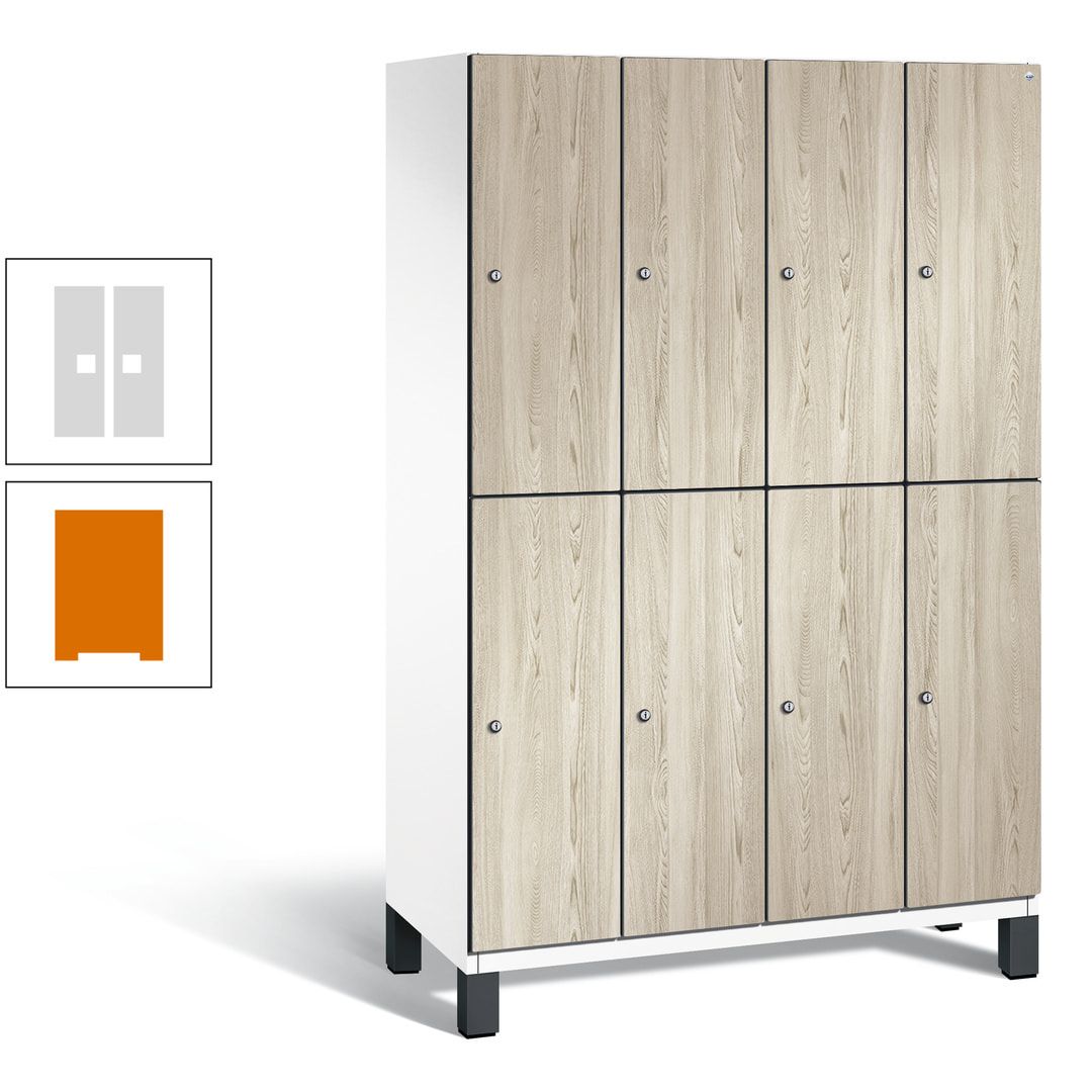 Fächerschrank, Garderobenschrank, mit Füßen, 4 Abteile, 1.980 x 1.200 x 525 mm (HxBxT), Korpus anthrazitgrau, Tür Donau-Ahorn