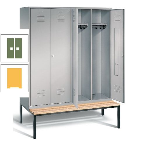 Doppel-Spindschrank, Buche Sitzbank untergebaut, 4 Abteile a 400 mm, Korpus lichtgrau, Tür anthrazitgrau, 2.090 x 1.590 x 815 mm (HxBxT)