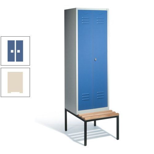 Doppel-Spindschrank, Buche Sitzbank untergebaut, 2 Abteile a 300 mm, Korpus lichtgrau, Tür anthrazitgrau, 2.090 x 610 x 815 mm (HxBxT)