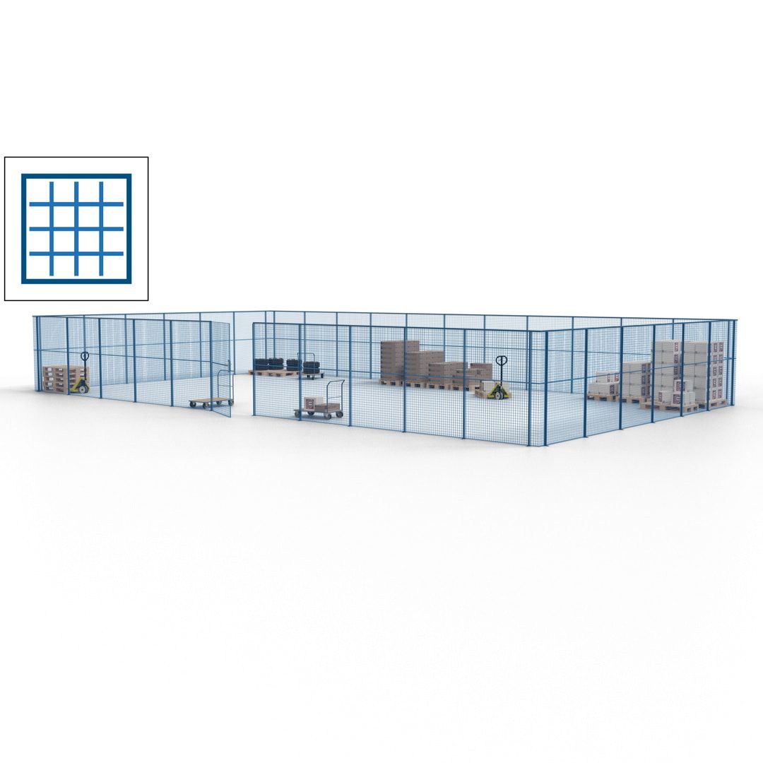Maschinen Schutzgitter - Hallentrennwand - Sicherheitszaun - Tür - 51 m - 2.200 x 16.900 x 9.400 mm (HxBxT) - enzianblau