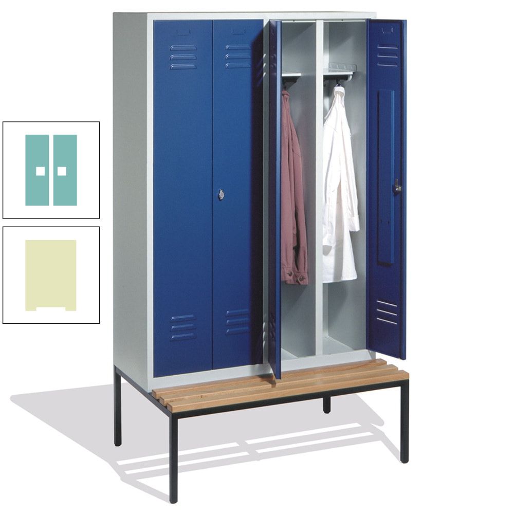 Doppel-Spindschrank, Buche Sitzbank untergebaut, 4 Abteile a 300 mm, Korpus lichtgrau, Tür anthrazitgrau, 2.090 x 1.190 x 815 mm (HxBxT)