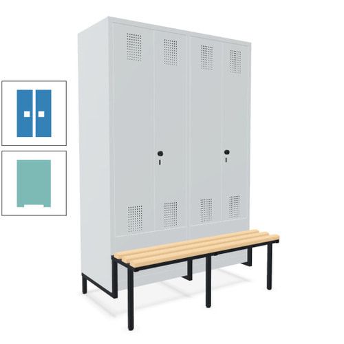 Doppel-Spind, Garderobenschrank, Buche Sitzbank integriert, 4 Abteile 300 mm, Korpus anthrazitgrau, Tür anthrazitgrau, 1.850 x 1.200 x 815 mm (HxBxT)