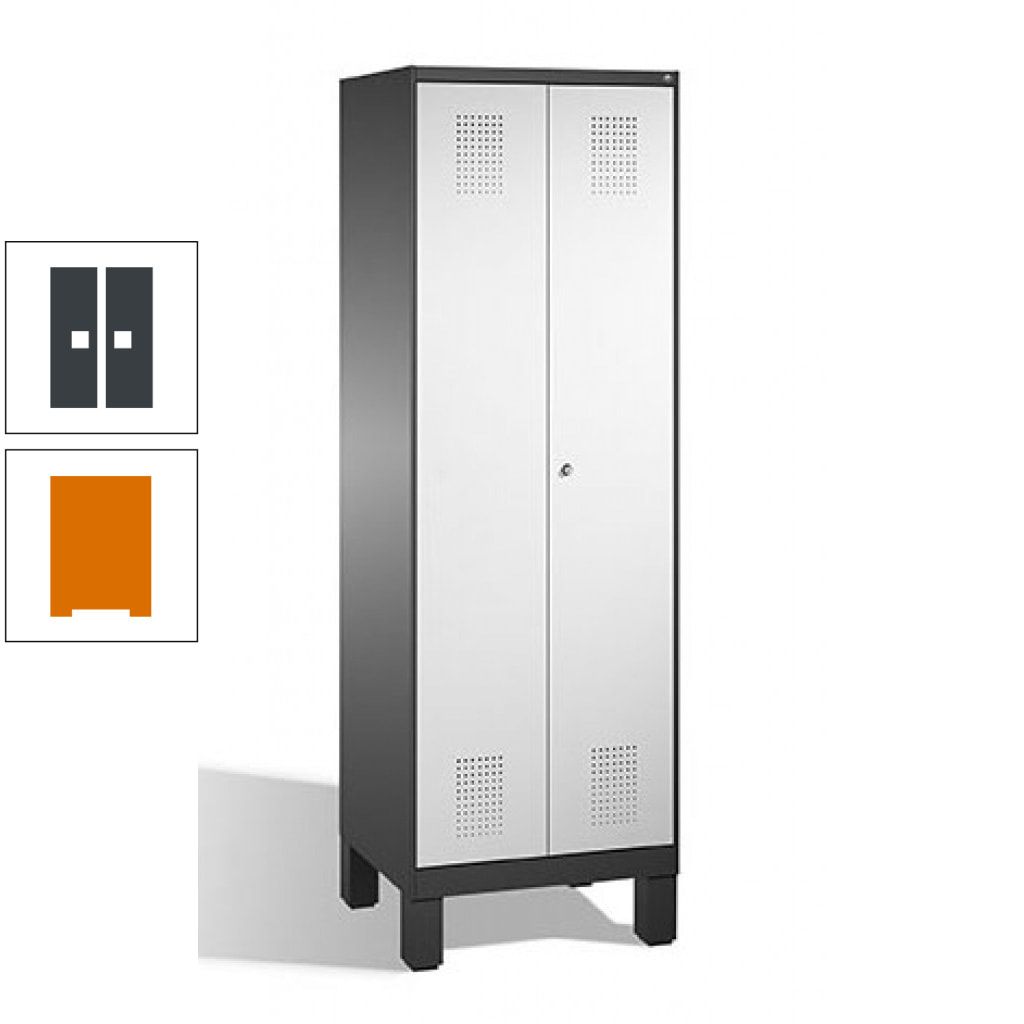 Doppel-Spind, Doppeltüren, Garderobenschrank mit Füßen, 2 Abteile a 300 mm, Korpus anthrazitgrau, Tür anthrazitgrau, 1.850 x 600 x 500 mm (HxBxT)