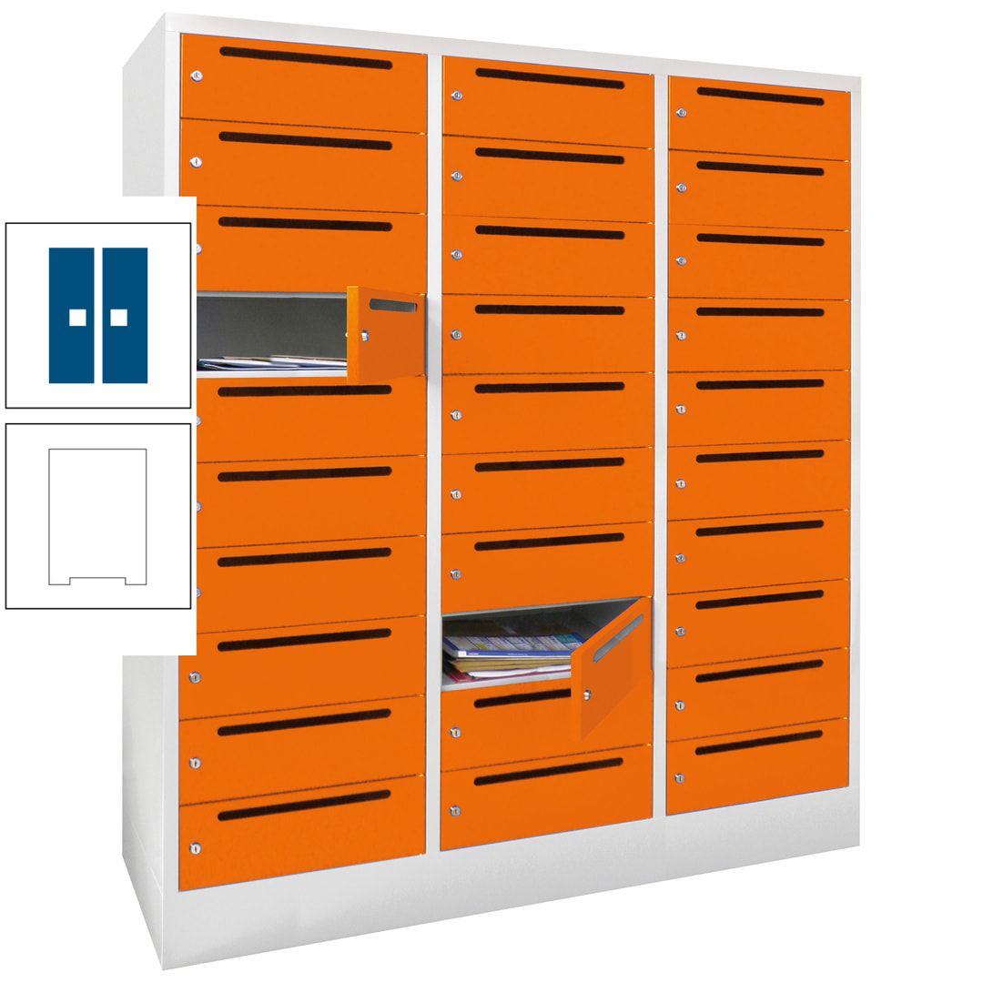 Postverteilerschrank, Schließfachschrank, 3 Abteile a 40 cm, 30 Fächer, 1.850 x 1.200 x 500 mm (HxBxT), Korpus anthrazitgrau, Front anthrazitgrau