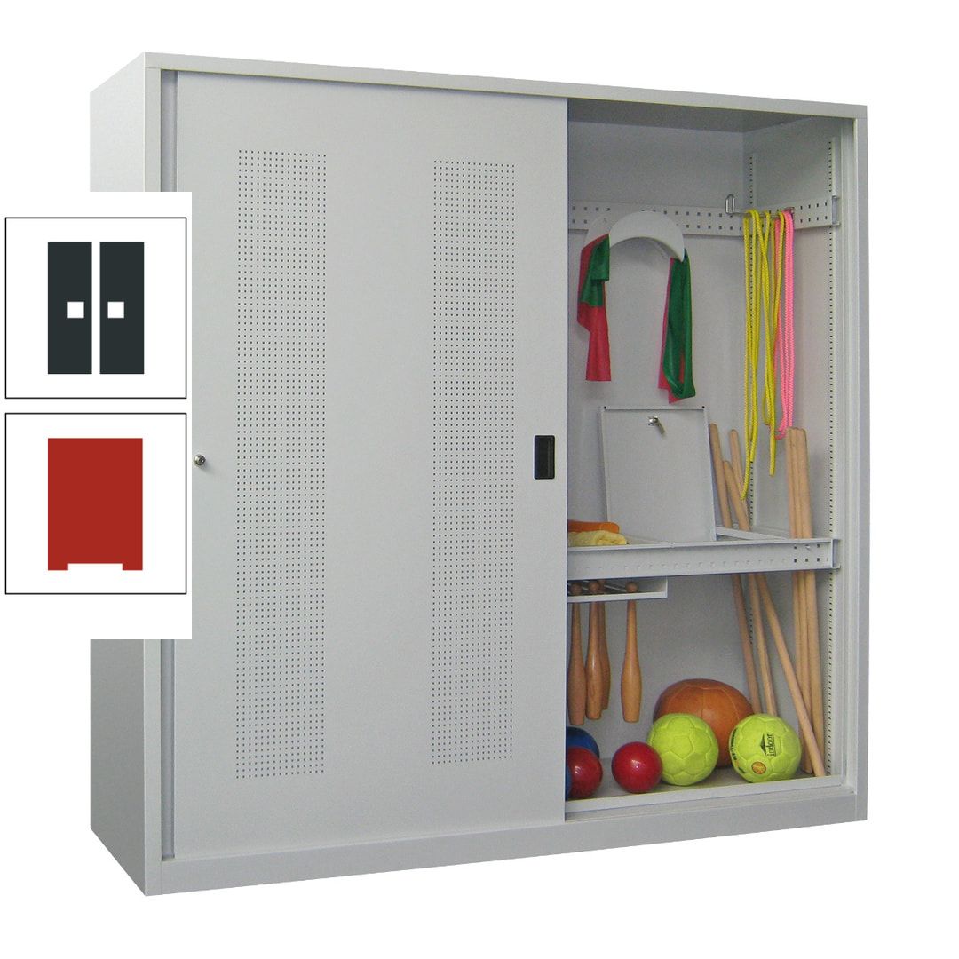 Ballschrank - Schiebetüren mit Lochfeld - Trennwand - 1.950x2.000x600 mm (HxBxT) - anthrazitgrau
